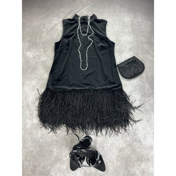 Tyler Böe Black Velvet Feather-Hem Holiday Party Dress NWT – Size L - Picture 5 of 7